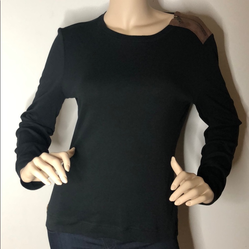 Lauren Ralph Lauren black top & faux suede trim